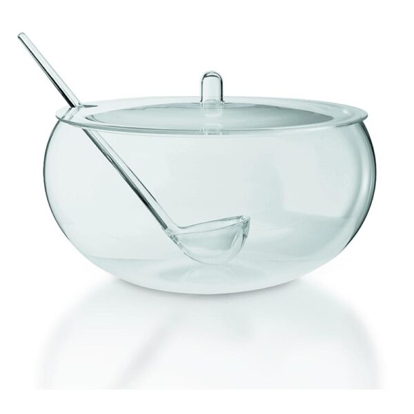 BOWL TRASPARENTE CON MESTOLO E COPERCHIO CM 32 X H 20